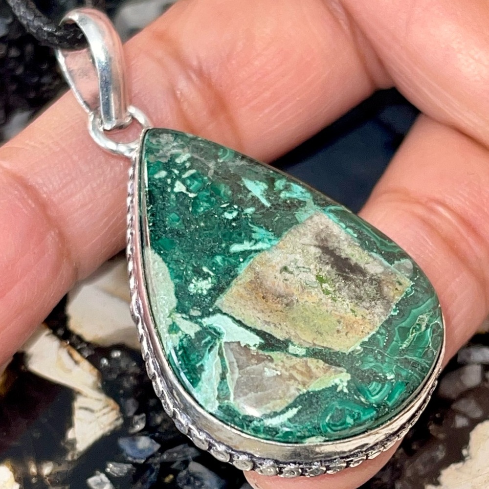 Green Patterned Malachite Pendant 2”